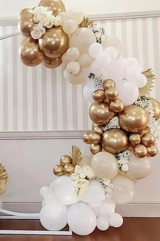 Beysüs Balon Zinciri Seti 67 Parça Soft Renkler Gold Krom Deniz Kumu Mat Beyaz Zincir ve Balon Bandı - 3