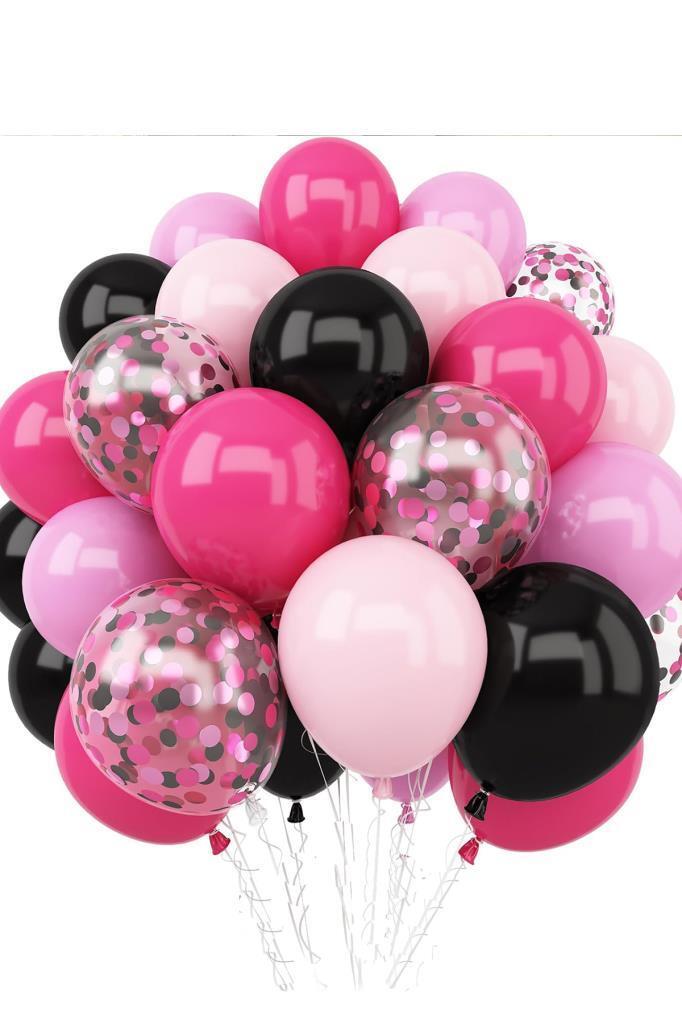 Beysüs Black Pink Transparent Pembe Siyah Şeffaf 50 Adet Balon Seti Zincir Aparatı ve Balon Bandı