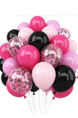 Beysüs Black Pink Transparent Pembe Siyah Şeffaf 50 Adet Balon Seti Zincir Aparatı ve Balon Bandı - 1