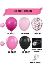 Beysüs Black Pink Transparent Pembe Siyah Şeffaf 50 Adet Balon Seti Zincir Aparatı ve Balon Bandı - 3