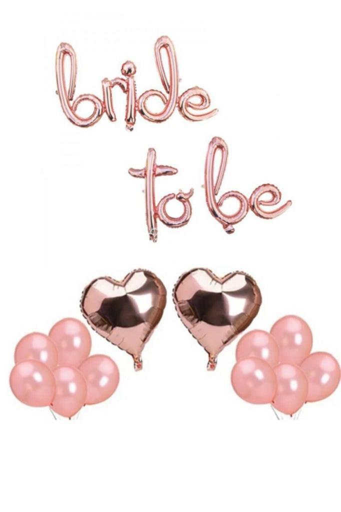 Beysüs Bride To Be Imza Folyo Balon 10 Adet Rose Gold Balon 2 Adet 16 inc Kalp Folyo Balon