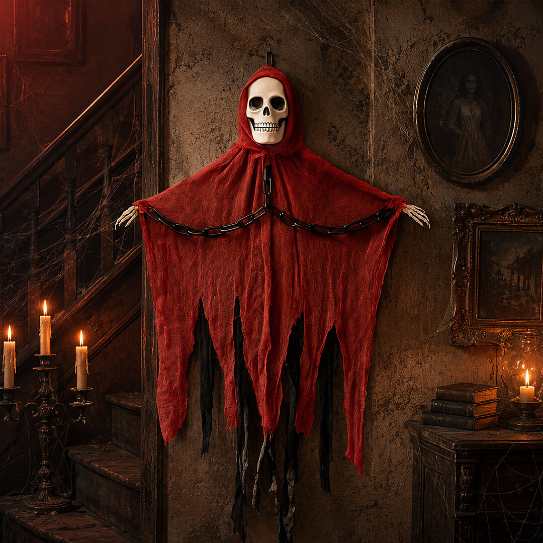 Beysüs Cadılar Bayramı Halloween Işıklı Sesli Kırmızı İskelet Tavan Süsü - Beysüs