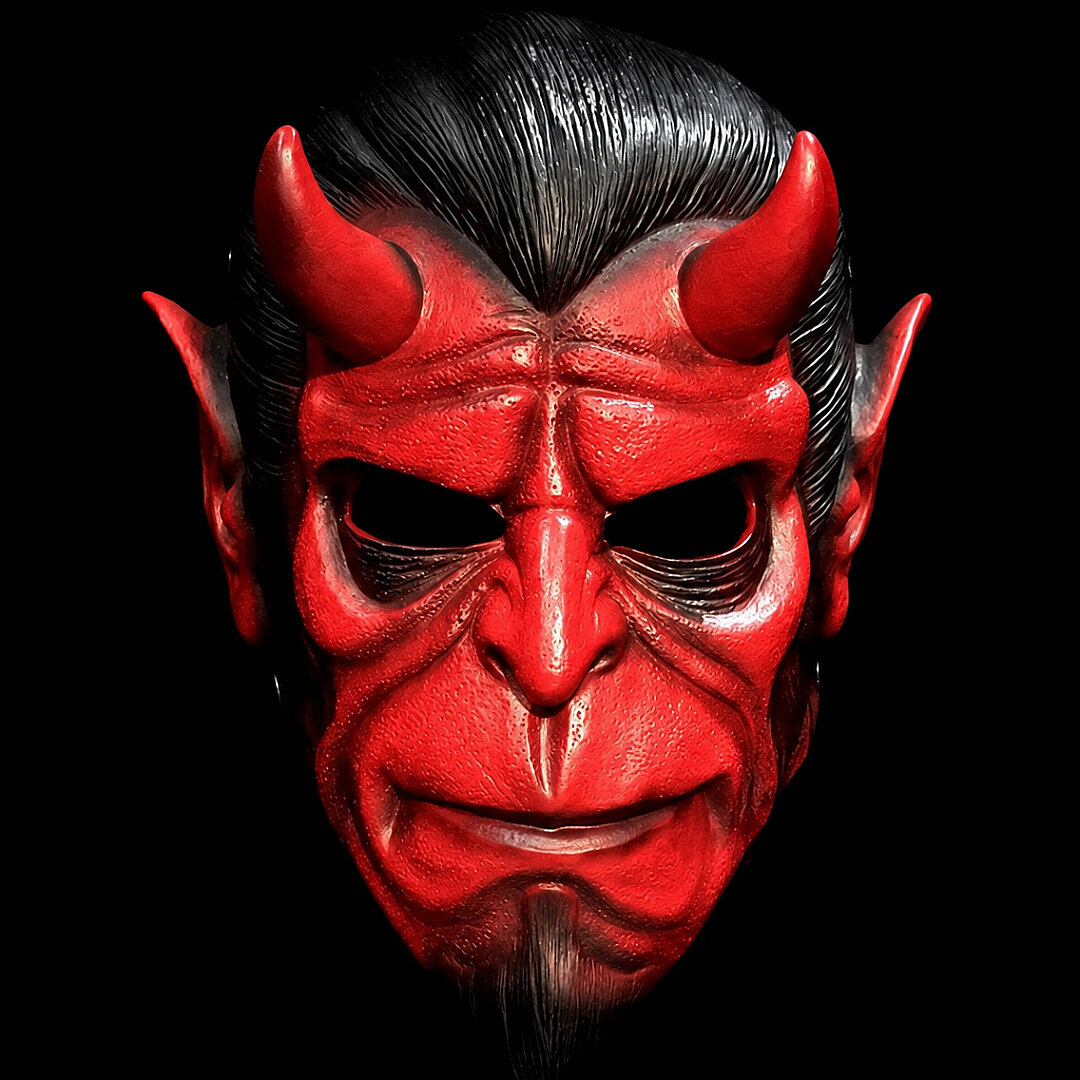 Beysüs Cadılar Bayramı Halloween Maskesi Hellboy Kırmızı Boynuzlu - Beysüs