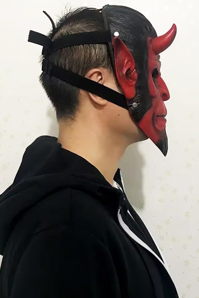 Beysüs Cadılar Bayramı Halloween Maskesi Hellboy Kırmızı Boynuzlu - 4