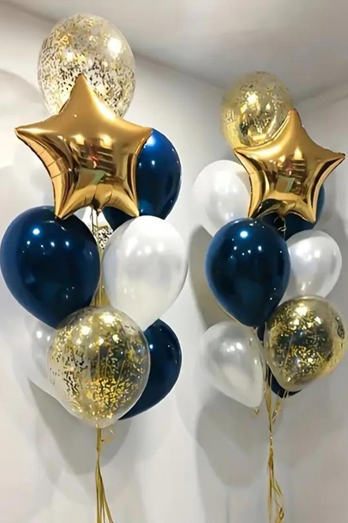 Beysüs Gold Yıldız Gece Mavisi Beyaz Şeffaf Konfetili Balon Seti