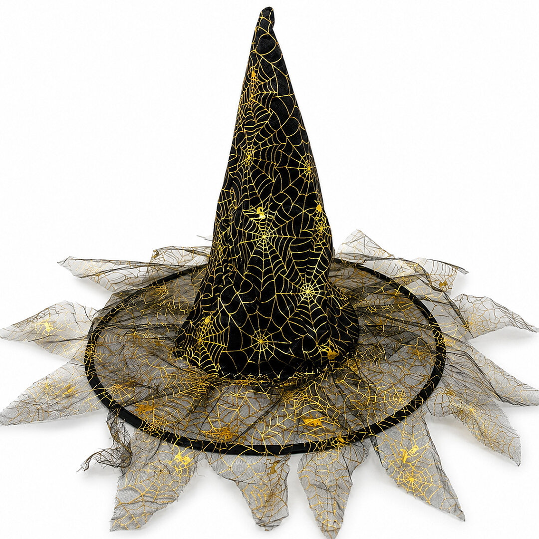 Beysüs Halloween Cadı Şapkası Gold Tüllü - Beysüs