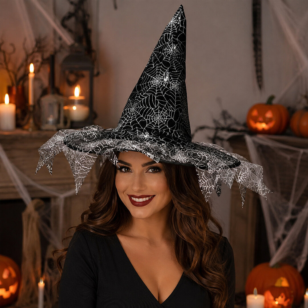 Halloween Cadı Şapkası Gümüş Tüllü - Beysüs