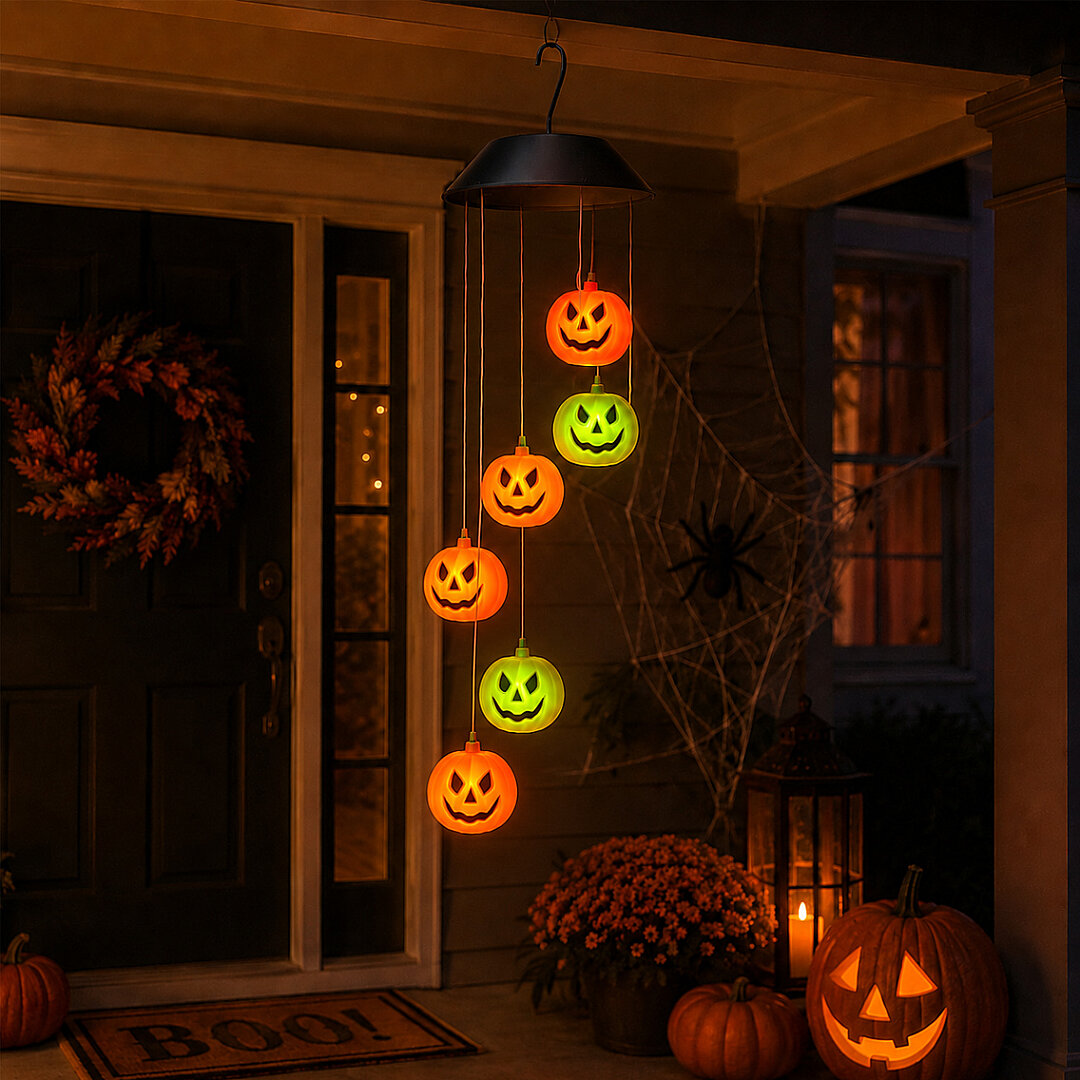 Beysüs Halloween Cadılar Bayramı Güneş Enerjili Renkli LED Işıklı Asma BALKABAĞI Dekor 6’lı - Beysüs
