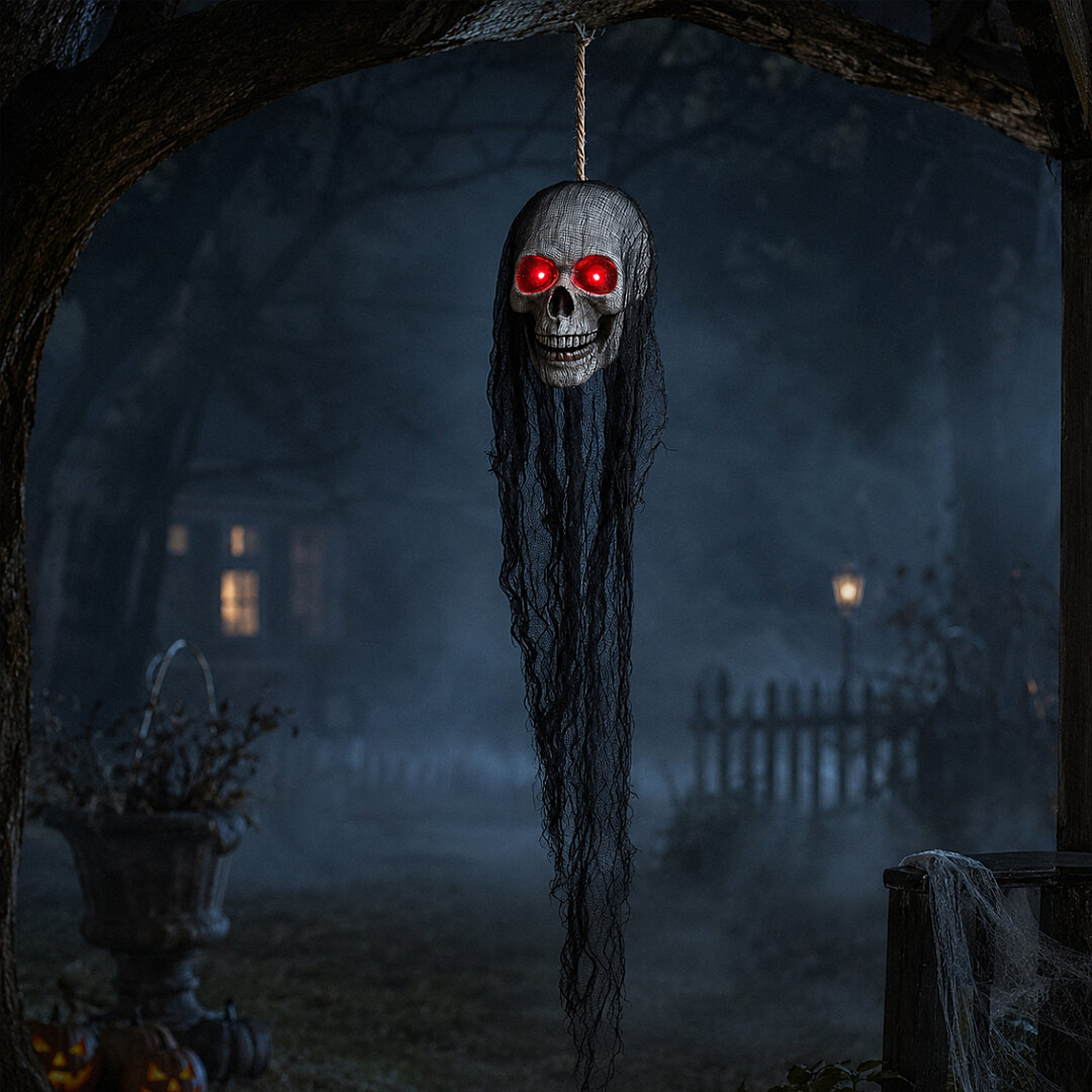 Beysüs Halloween Cadılar Bayramı Işıklı Kafatası Tüllü Asma Dekor - Beysüs