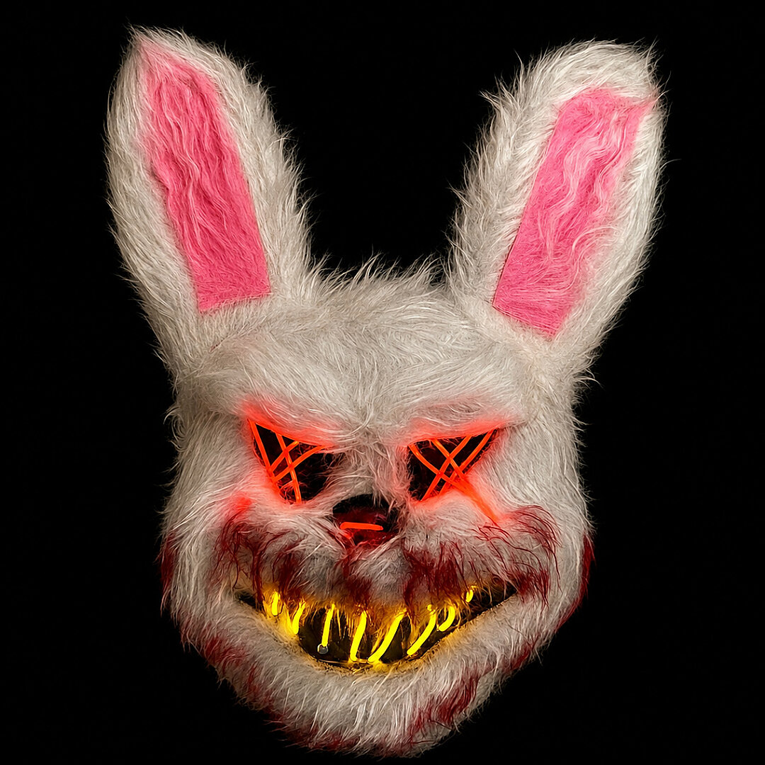 Beysüs Halloween Cadılar Bayramı LED Işıklı Korkunç Tavşan Maske Beyaz Pembe - Beysüs