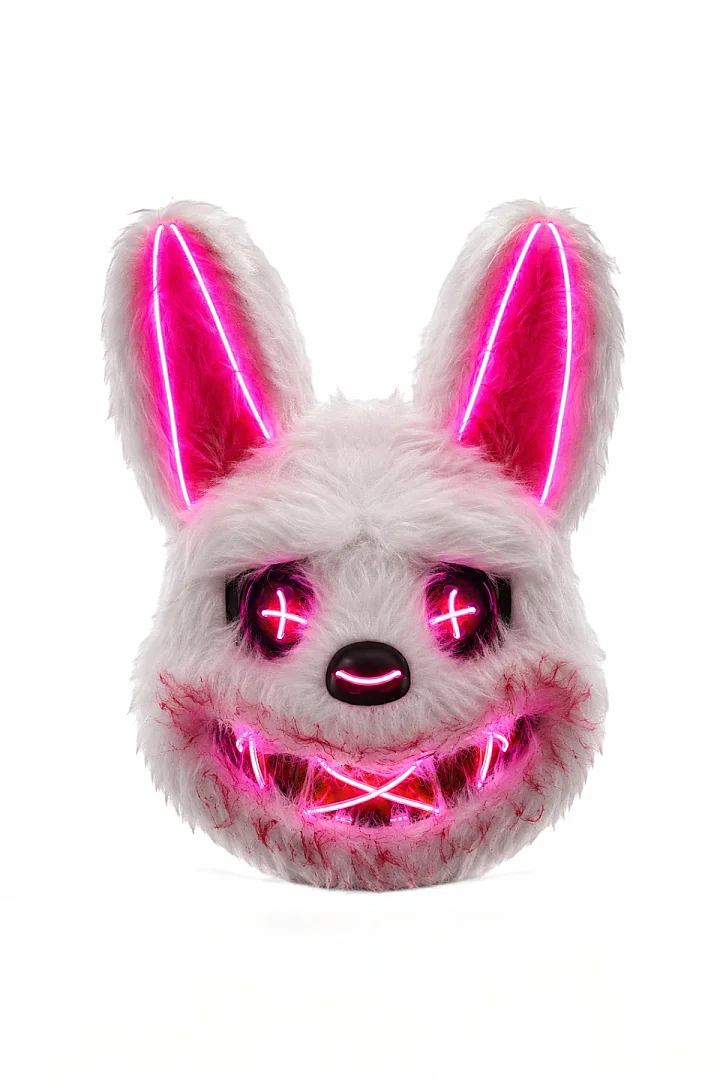 Halloween Cadılar Bayramı LED Işıklı Korkunç Tavşan Maske Beyaz Pembe - Beysüs (1)