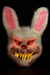 Beysüs Halloween Cadılar Bayramı LED Işıklı Korkunç Tavşan Maske Beyaz Pembe - Beysüs