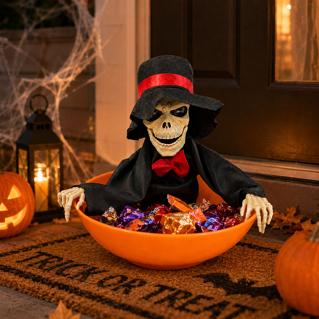 Beysüs Halloween Cadılar Bayramı Şeker Kovası Hareket Sensörlü Kuru Kafa - Beysüs
