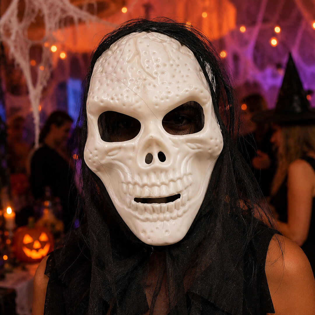 Beysüs Halloween Maske İskelet Kuru Kafa Tüllü Siyah Beyaz - Beysüs