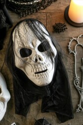 Beysüs Halloween Maske İskelet Kuru Kafa Tüllü Siyah Beyaz - Beysüs