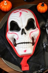 Beysüs Halloween Maske İskelet Tüllü Kırmızı Beyaz - Beysüs