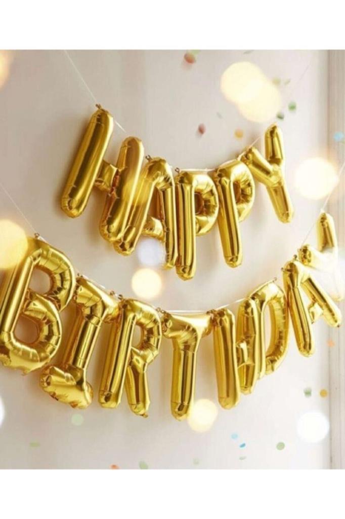 Beysüs Happy Bırthday Folyo Balon Doğum Günü Parti Happy Bırthday Altın Renk Folyo Balon