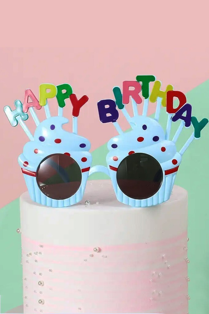 Beysüs Happy Birthday Parti Gözlük Cupcake Temalı Mavi - Beysüs (1)
