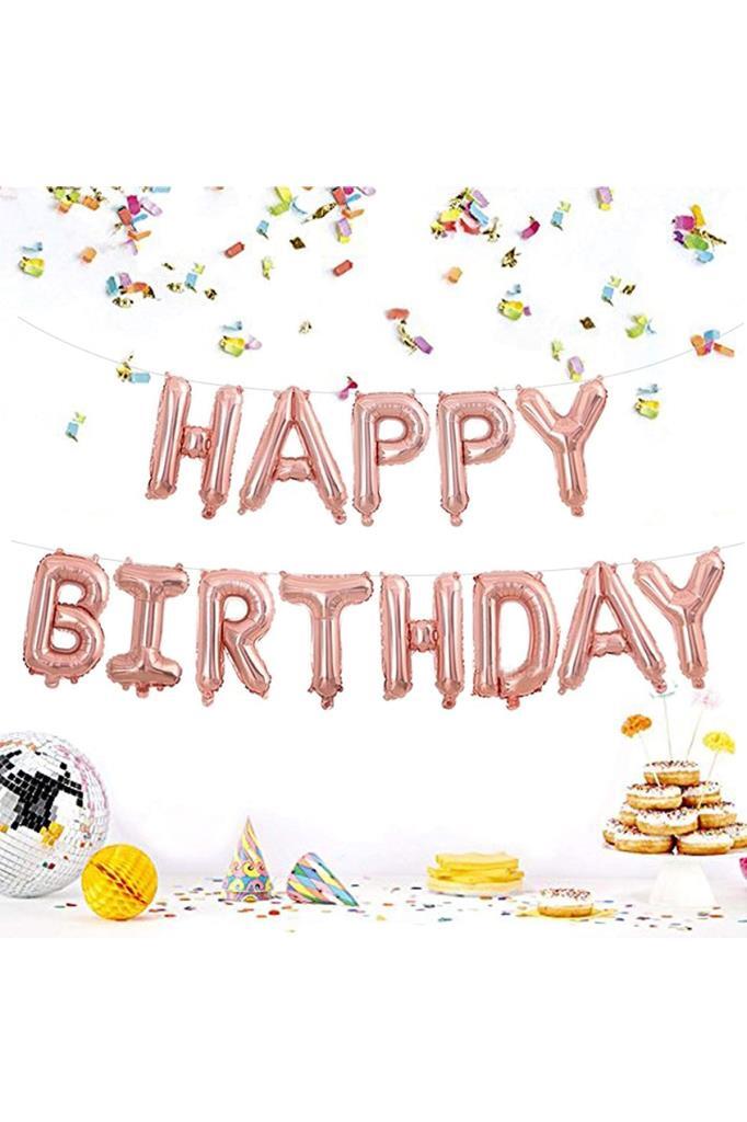 Beysüs Happy Birthday Rose Gold Harf Folyo Balon Set