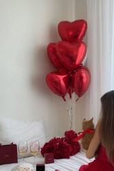 Beysüs Kırmızı Kalp Folyo Balon Parlak 5 Adet 45cm - 6