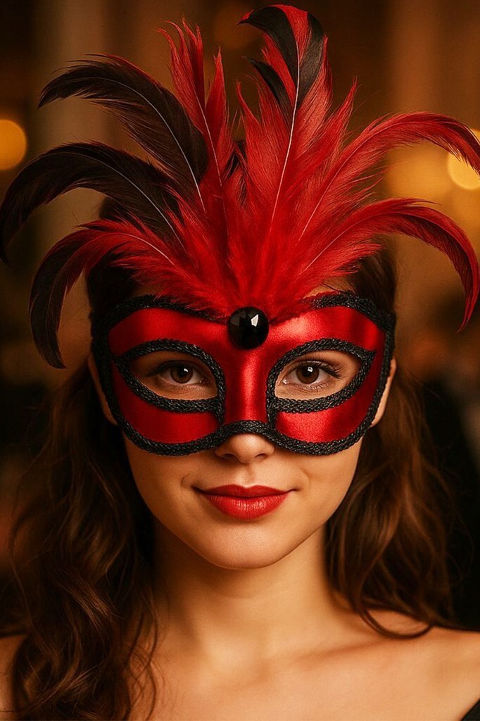 Beysüs Kırmızı Tüylü Parti Balo Maske - 1