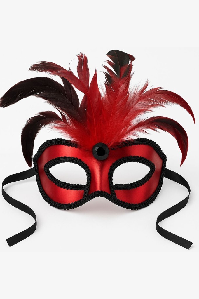 Beysüs Kırmızı Tüylü Parti Balo Maske - 3