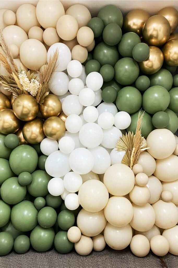 Beysüs Krem Okaliptüs Beyaz Gold Krom 60 Adet Balon Zincir ve Pompa Seti