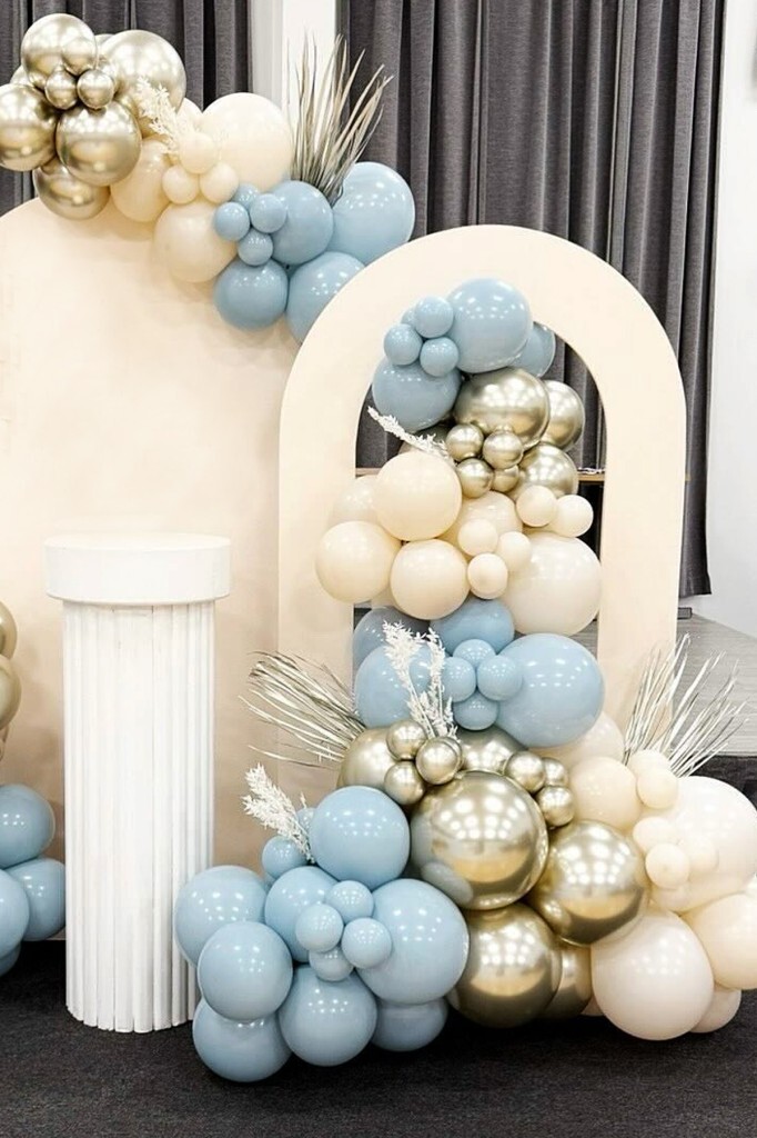 Beysüs Krom Beyaz Altın Mavi ve Krem Balon Seti 60 adet Zincir ve Pompa