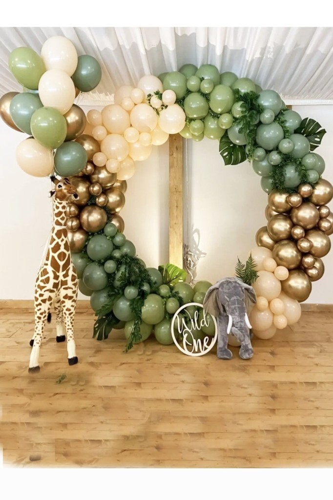 BeySüS Krom Gold Pastel Kış Yeşili Okaliptus Ve Deniz Kumu Balon 60 Adet Zincir ve Pompa