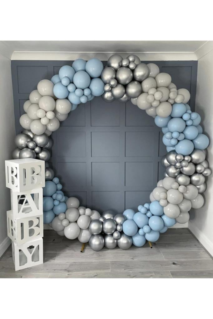 Beysüs Krom Gümüş Pastel Duman Fırtına Mavisi Balon Zinciri 100 Adet - Beysüs