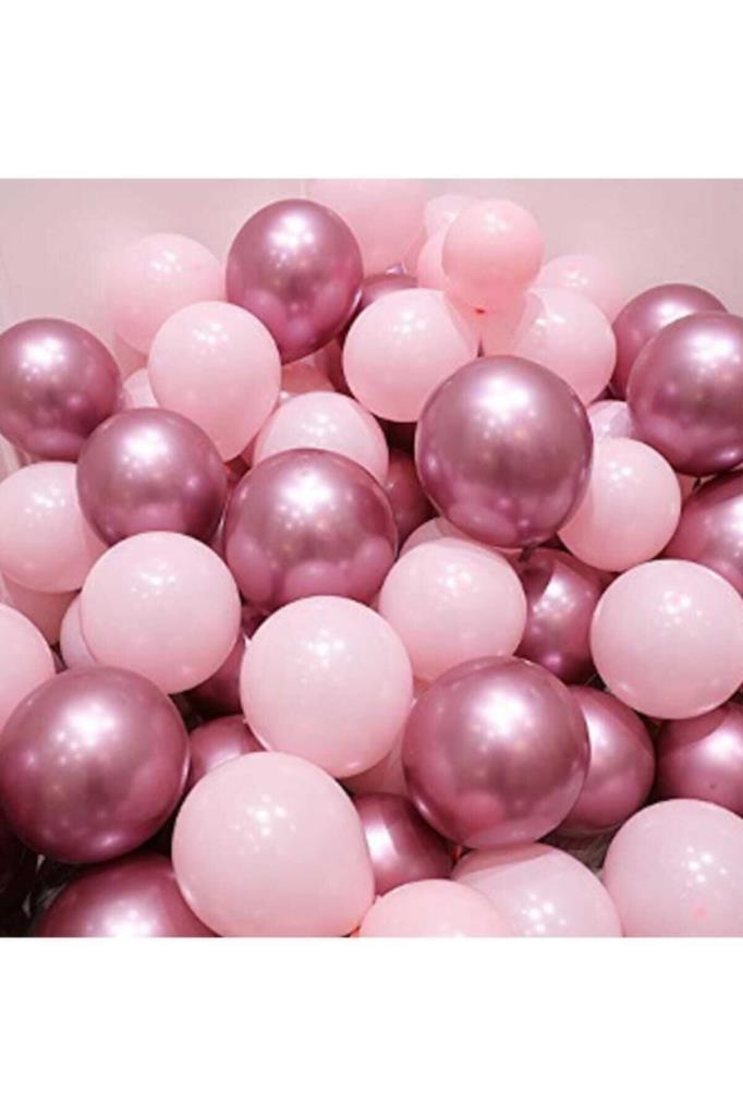 Beysüs Krom Pembe Ve Mat (pastel) Pembe Renk 10 Lu Balon