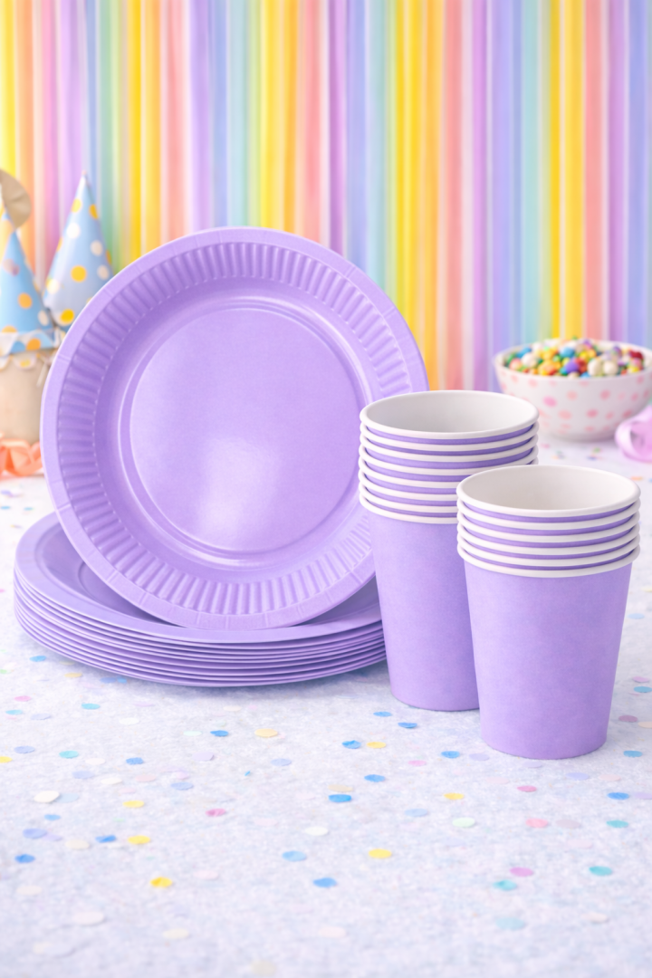 Beysüs Makaron Lila 8'Li Tabak Bardak Set - Beysüs