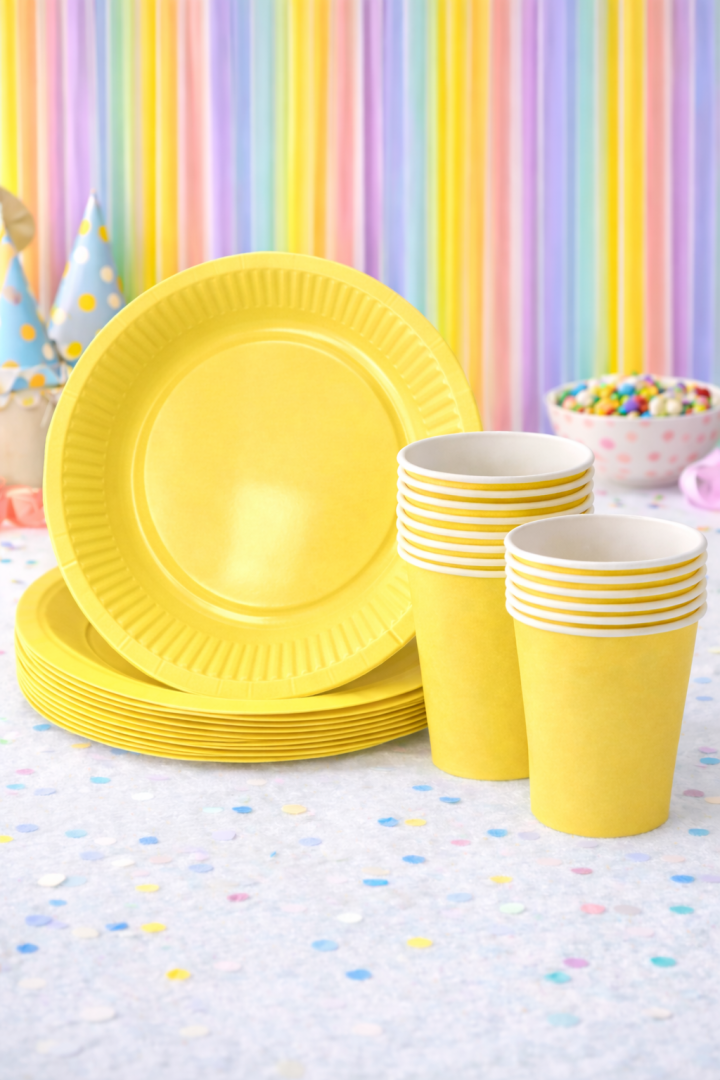 Beysüs Makaron Sarı 8'Li Tabak Bardak Set - Beysüs