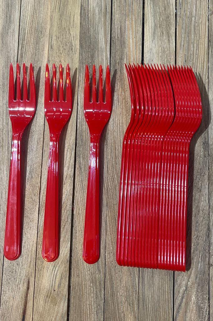 Beysüs Plastik Çatal Parti Çatal Kırmızı 