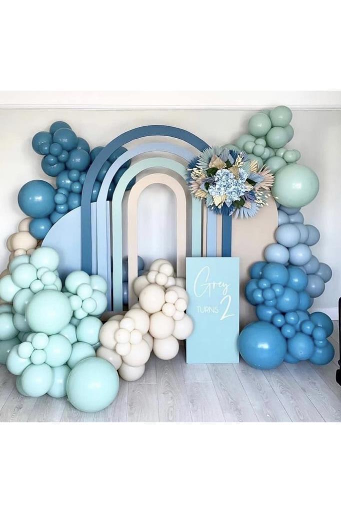 Beysüs Retro Derin Okyanus Yeşili Fırtına Mavisi Balon Zinciri 100 Adet Balon Pompa Zincir Doğum Günü Seti