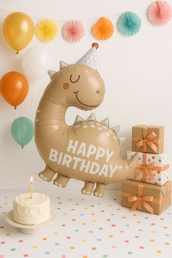 Beysüs Retro Sevimli Dinazor Happy Birthday Yazılı Folyo Balon