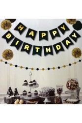 Beysüs Siyah Üstüne Gold Altın Sarısı Yaldızlı Happy Birthday Yazılı Doğum Günü Partisi Karton Yazı Banner - Beysüs