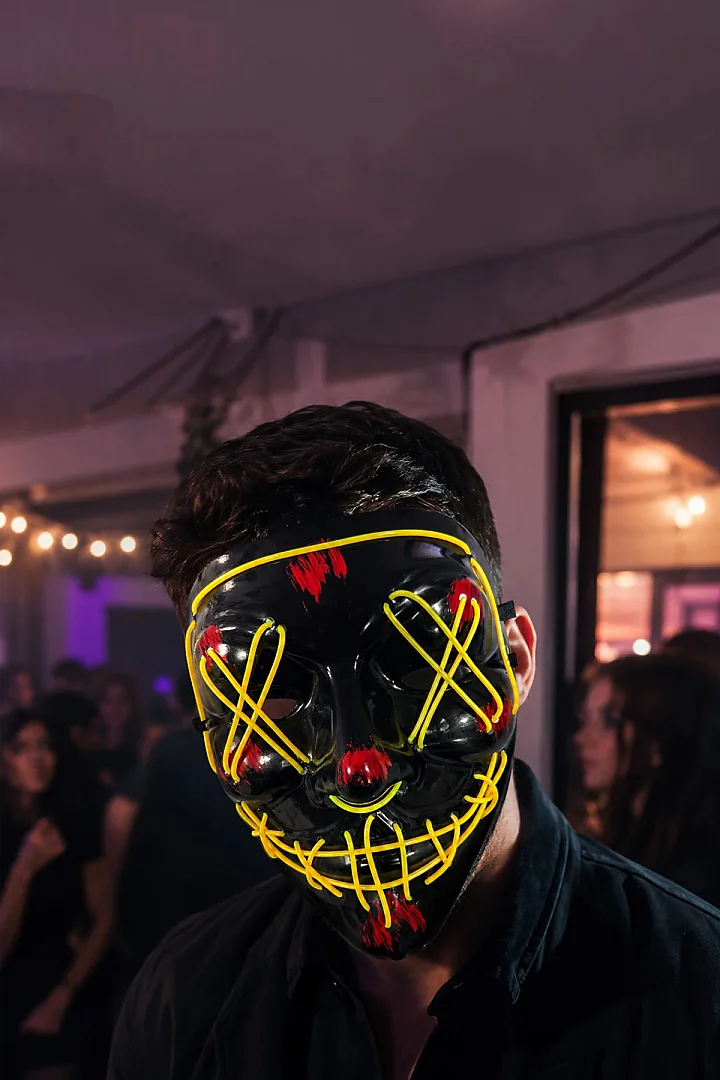 Cadılar Bayramı Siyah Maske Neon Sarı Işıklı - Beysüs (1)