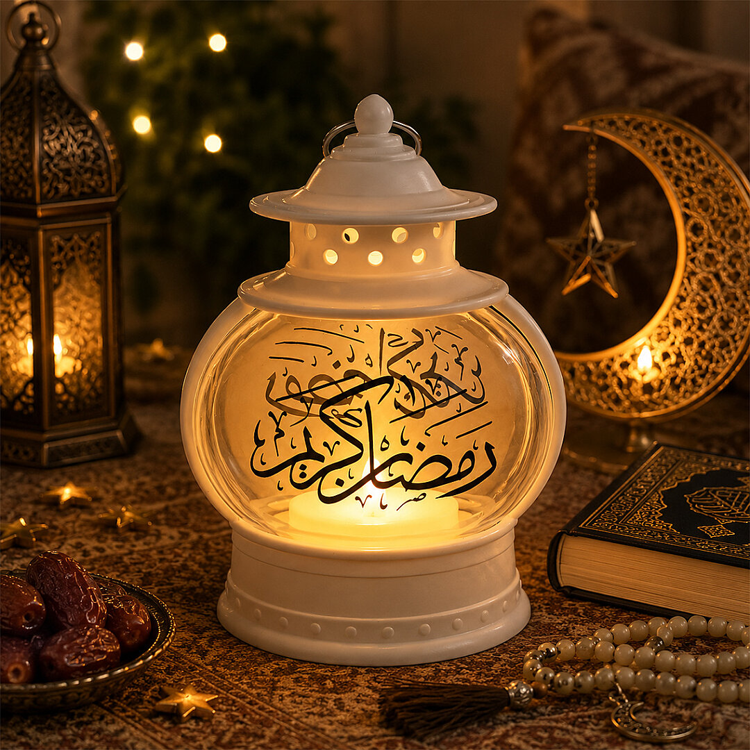 Dekoratif Ramazan Işıklı Kandil Beyaz 13 cm 