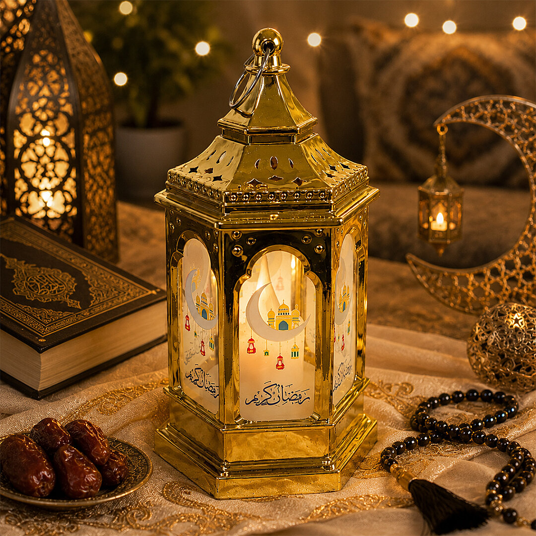 Dekoratif Ramazan Işıklı Kandil Gold 13 cm 