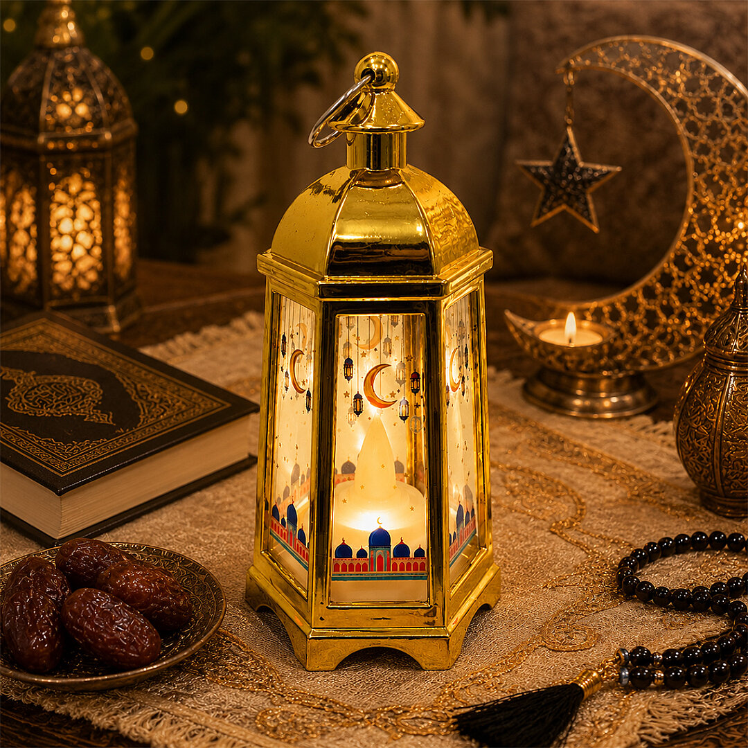 Dekoratif Ramazan Işıklı Kandil Gold 14 cm 