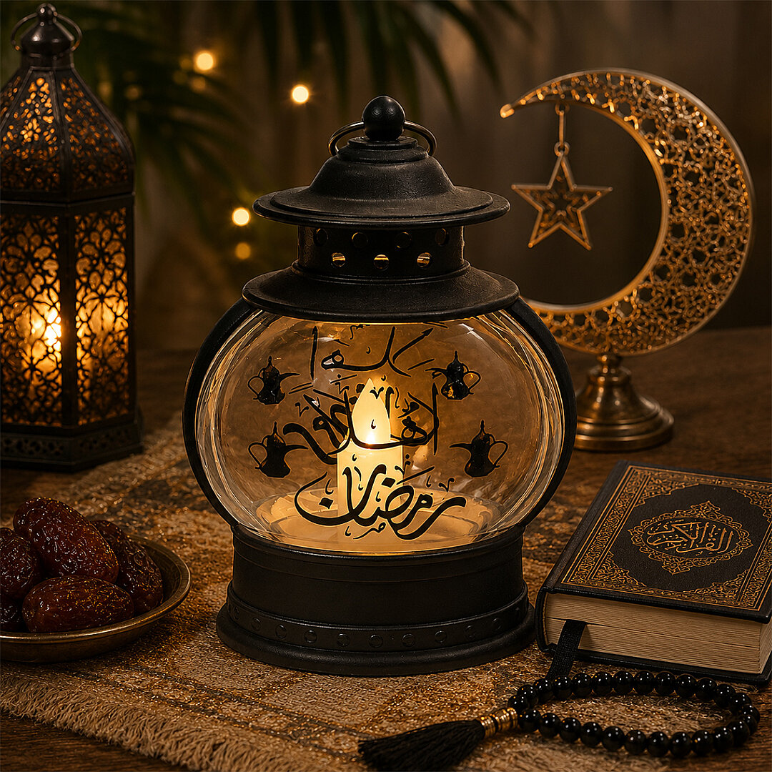 Dekoratif Ramazan Işıklı Kandil Siyah 13 cm 