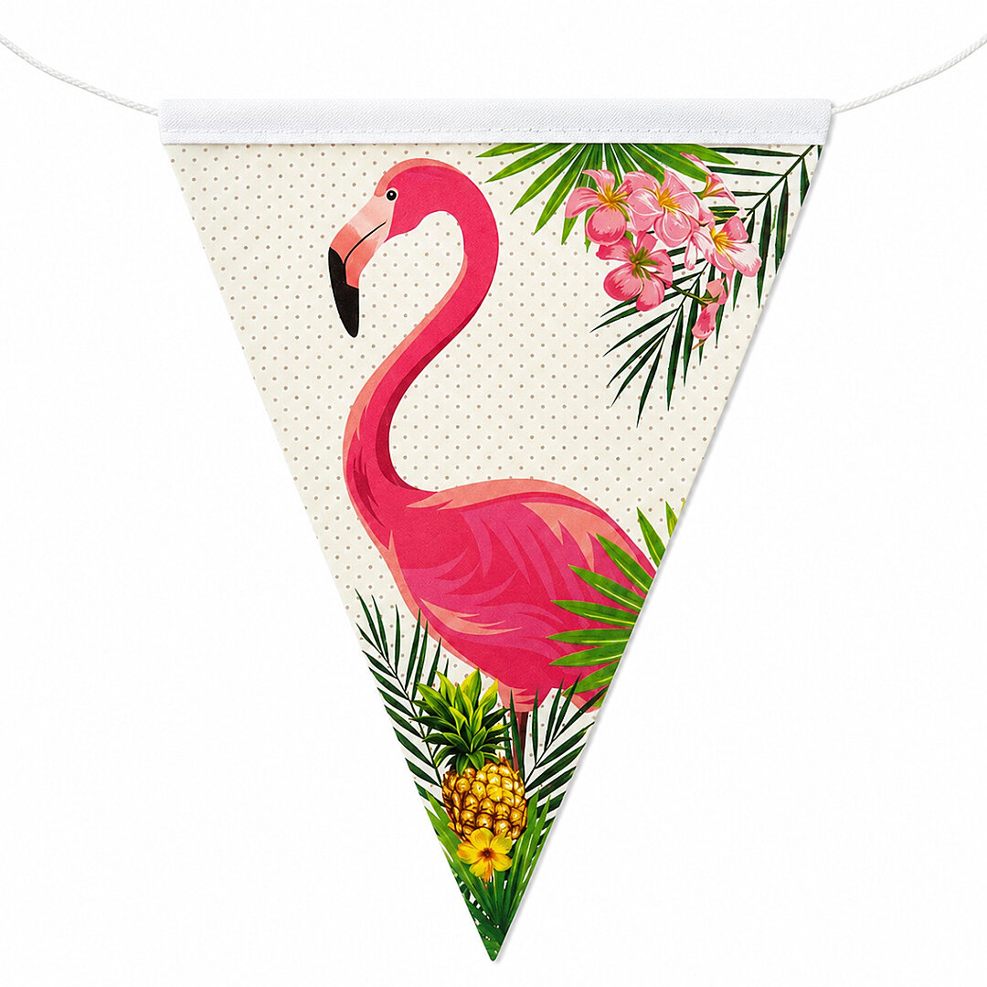 Flamingo Temalı Üçgen Flama Banner 