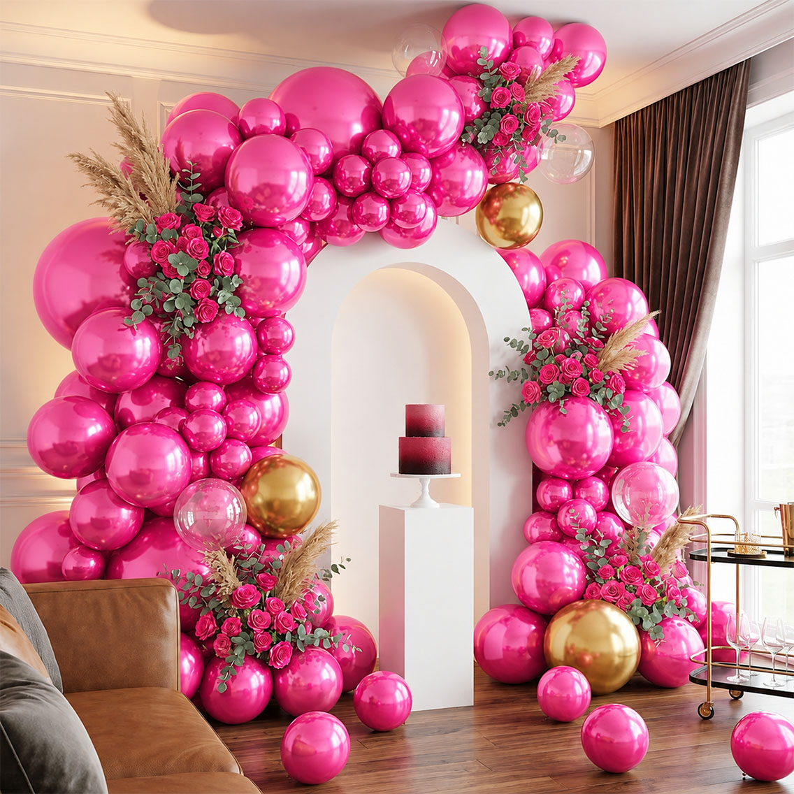 Fuşya Renk Lateks Metalik Balon (30 cm) - 100 Adet