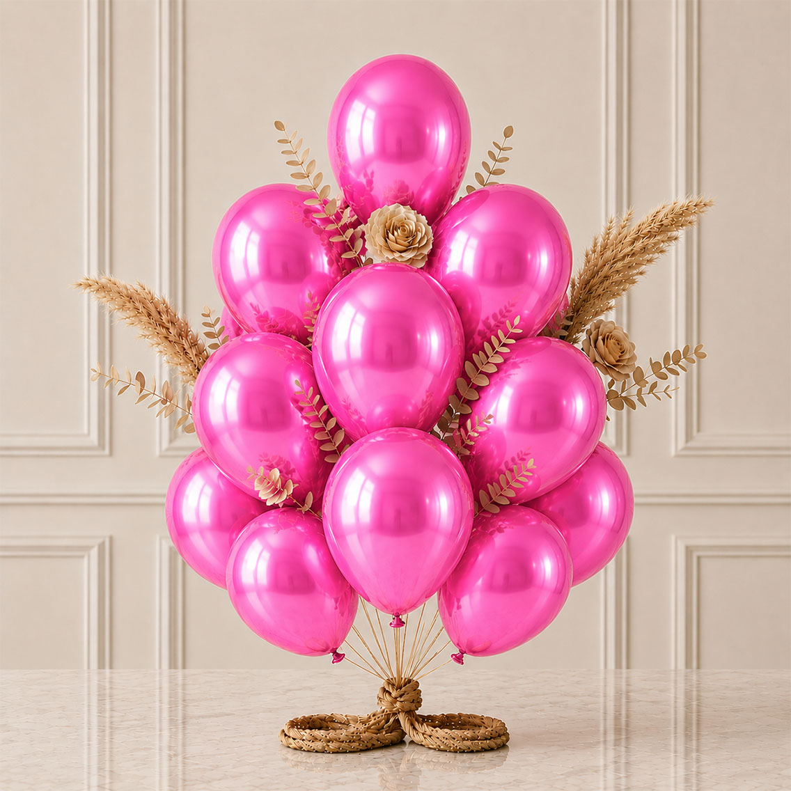 Fuşya Renk Lateks Metalik Balon (30 cm) - 12 Adet