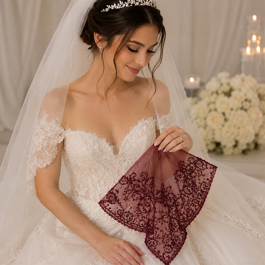 Gelin Halay Mendili Taşlı Bordo 