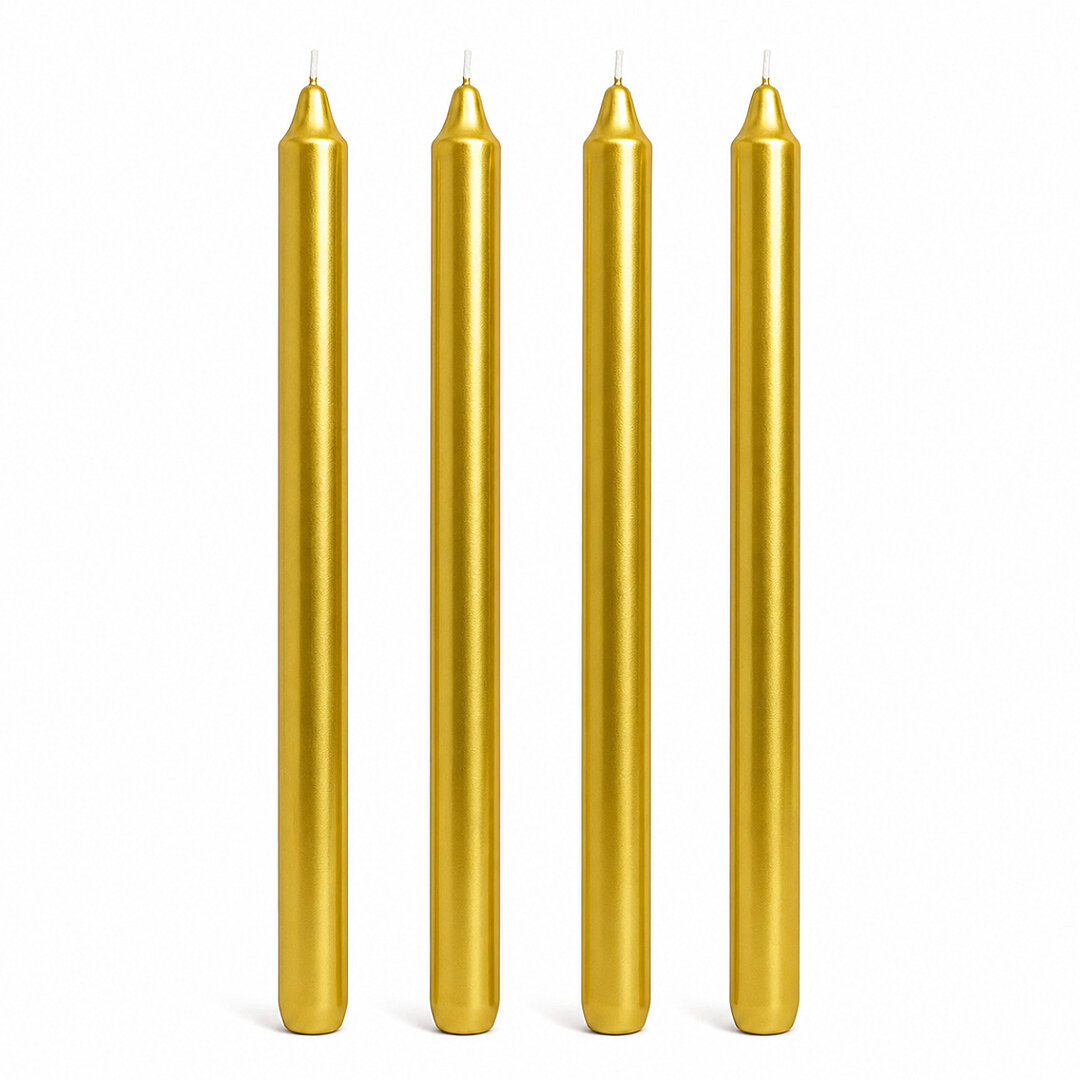 Gold Uzun Şamdan Mumu 25 cm - Yılbaşı ve Romantik Yemek Masası Mumu 4 Adet 