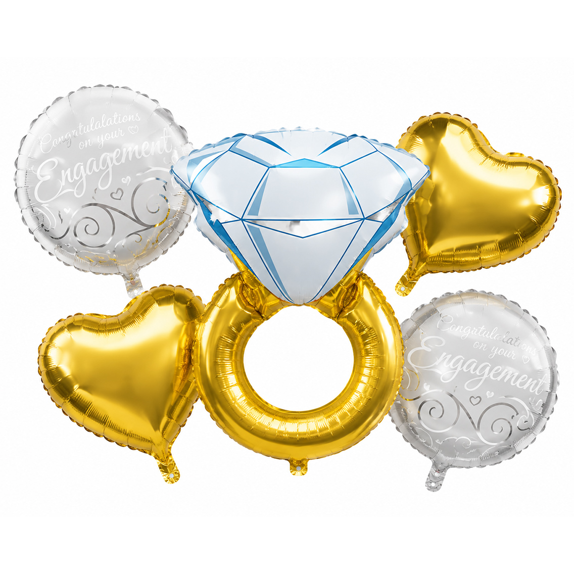 Gold Yüzük Kalp Nişan Set Folyo Balon 5 pcs