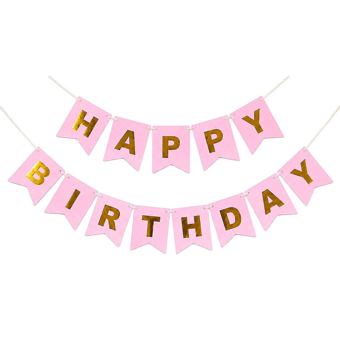 Happy Birthday Banner Pembe 