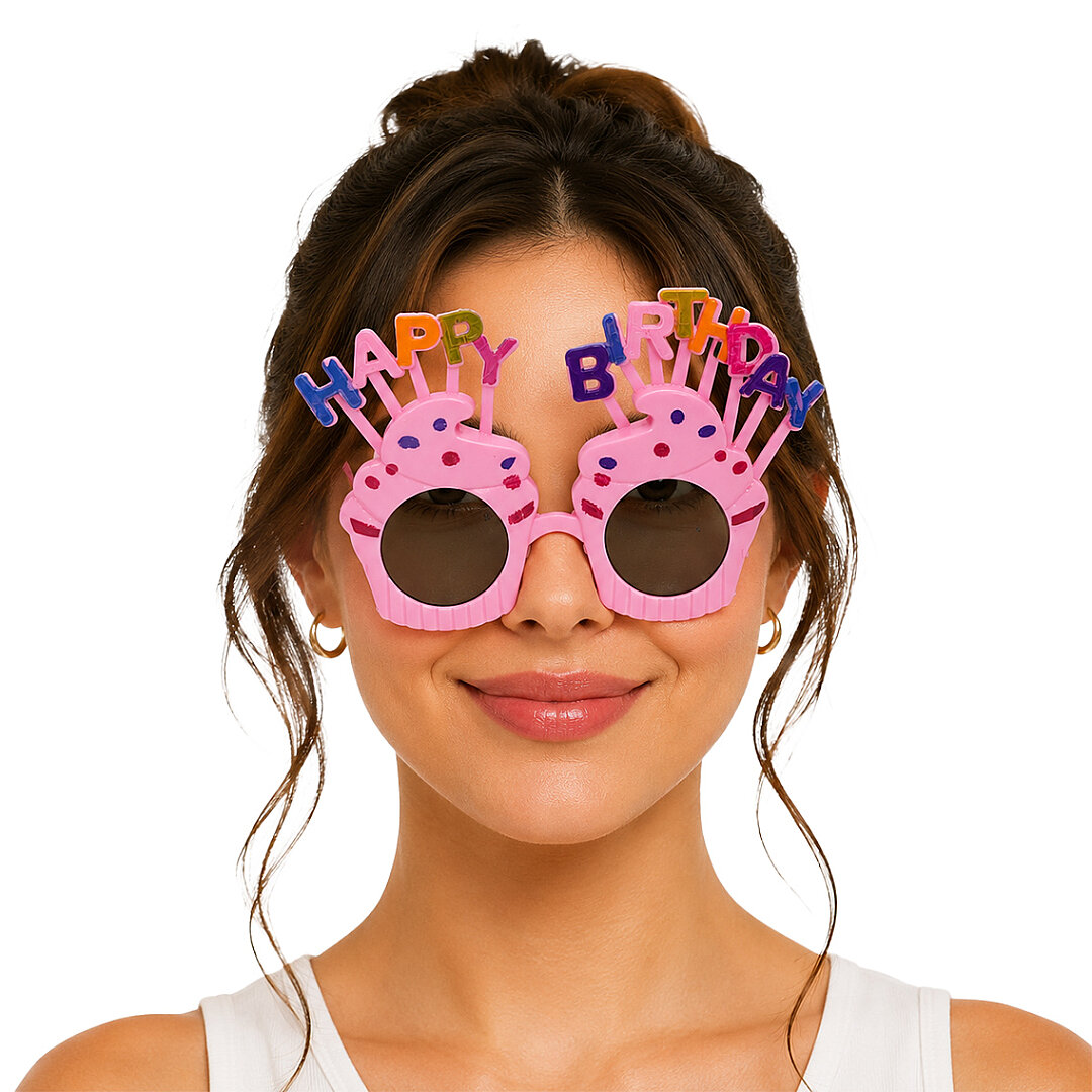 Happy Birthday Cupcake Parti Gözlük Pembe 